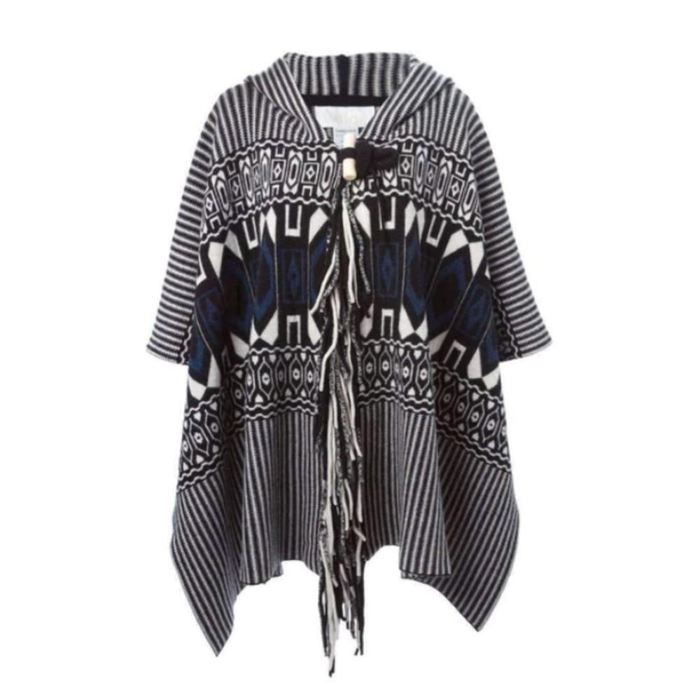 Chloe - Intarsia Hooded Cape Poncho - XS/S